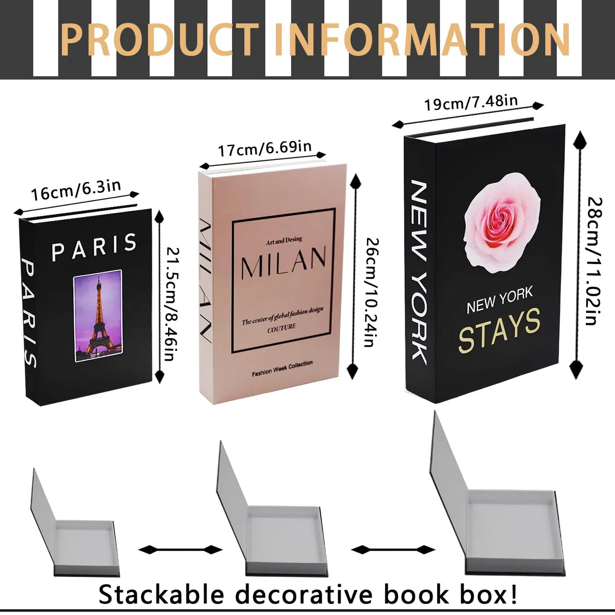 Deko Bücher für Heimdekor 3er Set Deko Buch Aufbewahrungs Box Nesting Buchbox Stapeln Buchattrappe Box Fake Books Dekorative für Home Couchtisch Dekobücher für Büro (3-Teilig Bücher Box F)