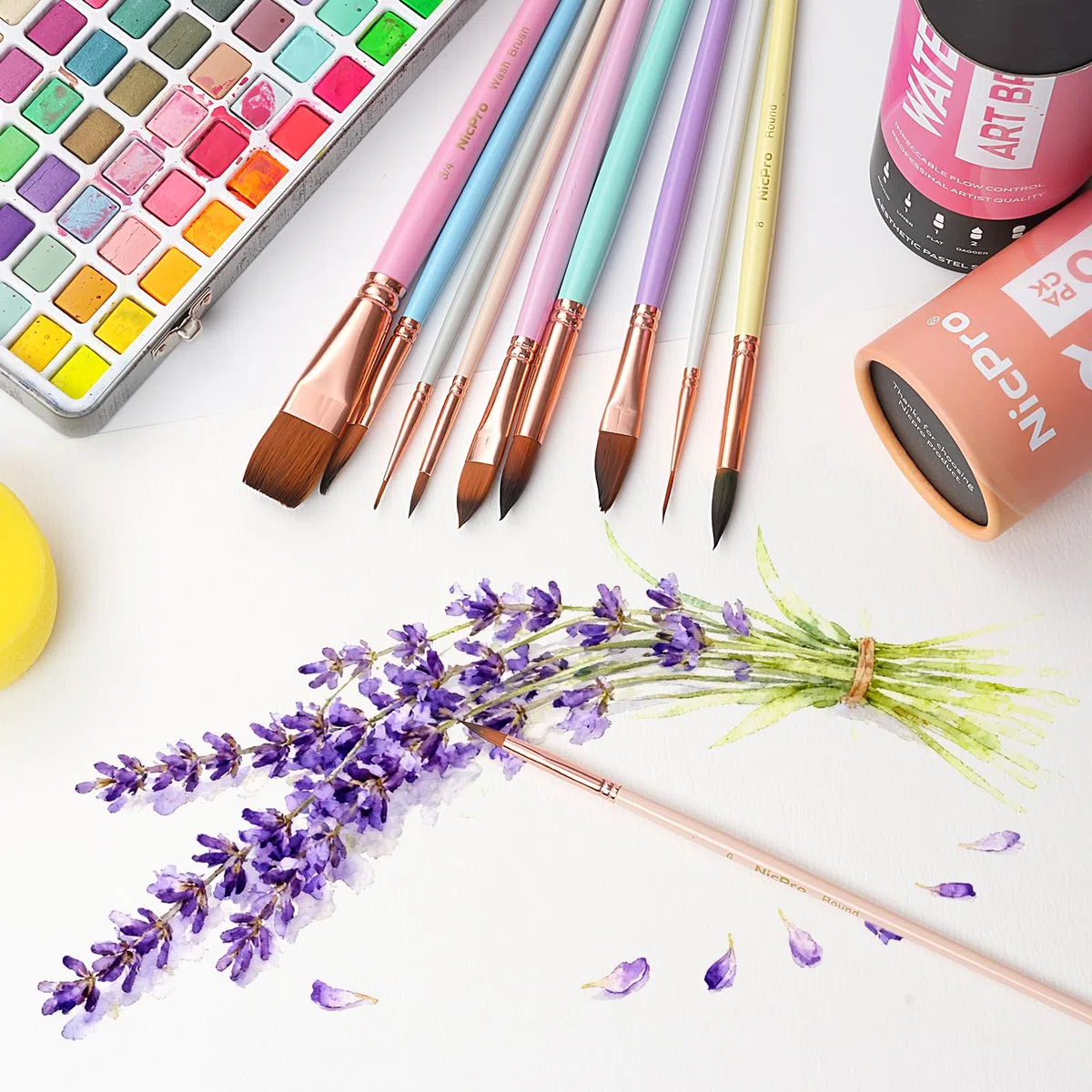 Nicpro 10 Stück Pastell Aquarellpinsel Set, Professionelle Aquarell Pinsel mit Halter und Tasche, Spitz, Rund, Künstlerpinsel, Watercolor Brush für Erwachsene, Anfänger, Aquarell, Tinten, Gouache