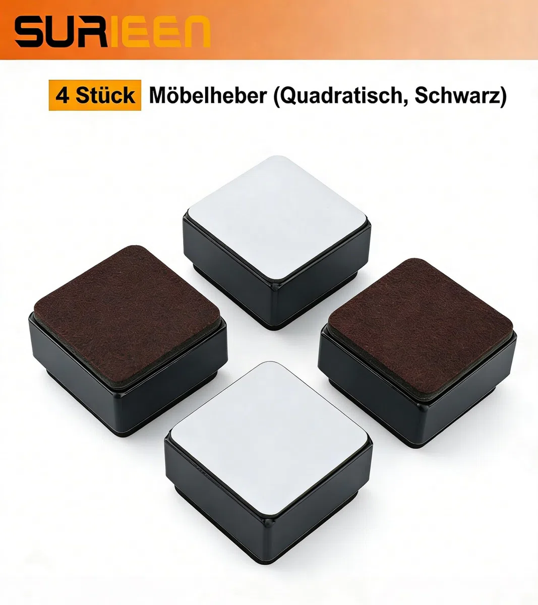 4 Stück Karbonstahl Möbelerhöhung 3 cm Hoch, Selbstklebende Möbelerhöhung, 60x32mm, Möbelfüße zum Kleben, Möbelerhöher für Sofa Couch Tisch Schrank Bett Schreibtisch Erhöhung (Schwarz/Quadrat)