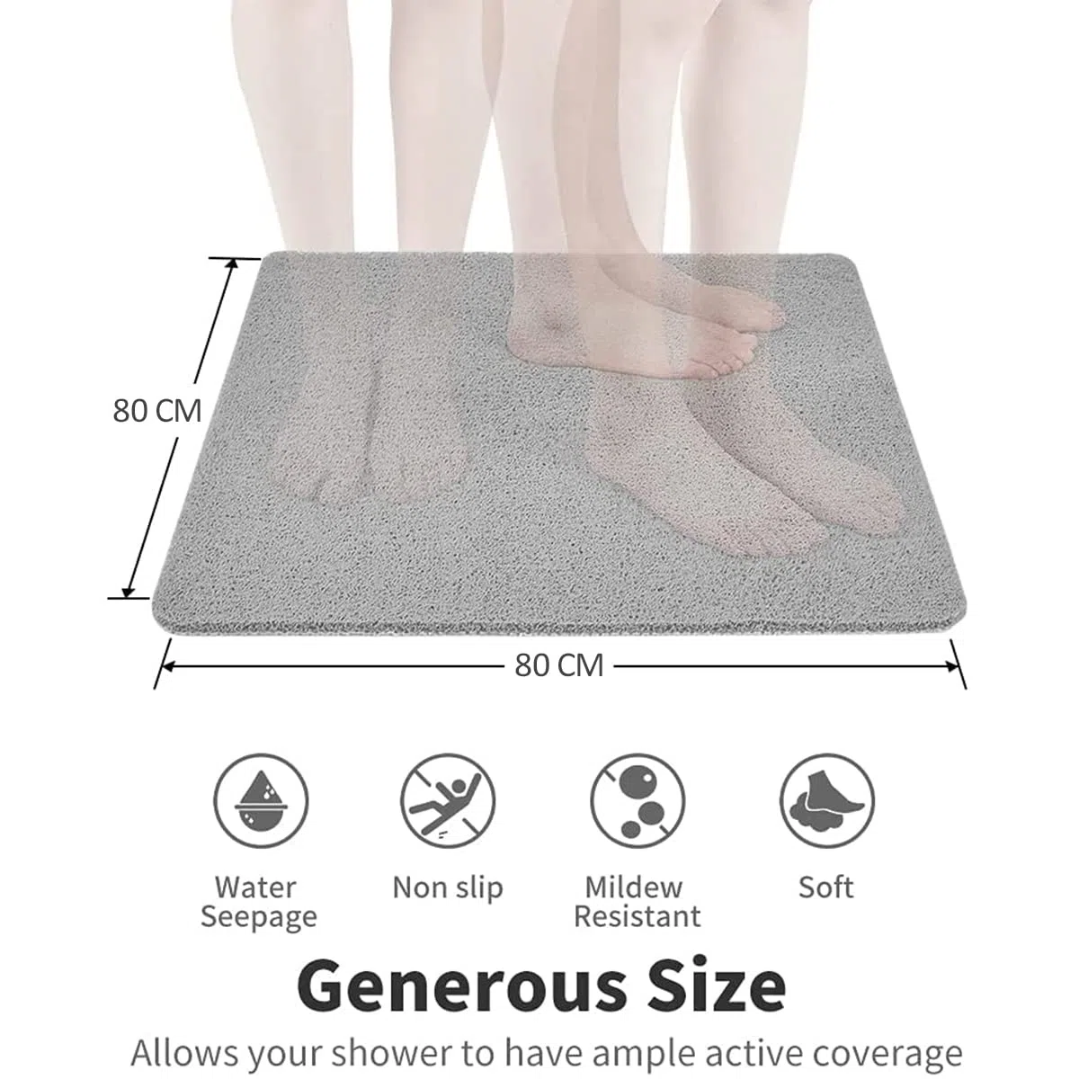Duschmatte rutschfest 80x80 cm, Weich Komfort Sicherheits Antirutschmatte Dusche, Badematte mit Ablauflöchern, rutschmatte dusche für Badewanne und Nassbereiche,Nur für Duschkabinen über Geeignet