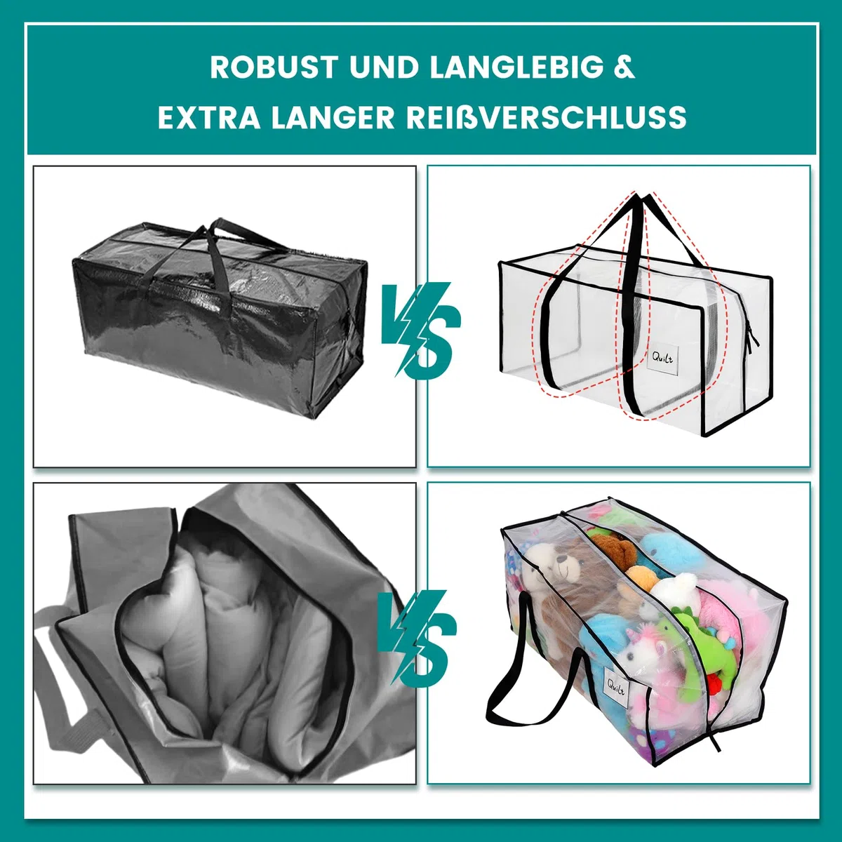 Dntorx 4 Stück 90L Aufbewahrungstasche, Heavy-Duty Weihnachtslager Transparente Umzugskartons Große mit Reißverschluss Griff Faltbar Weihnachtsbaum Tasche für Umzug Bettwäsche Kleidung Aufbewahrung