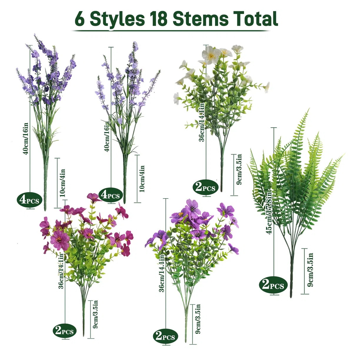 18 Künstliche Blumen Balkon Kunstblumen Wie Echt Wildblume Zweige Wetterfest Balkonpflanzen Outdoor Pflanzen Frühlings-Sommer Blumenstrauß Fake Seidenblumen für Topf vase Innen Außen