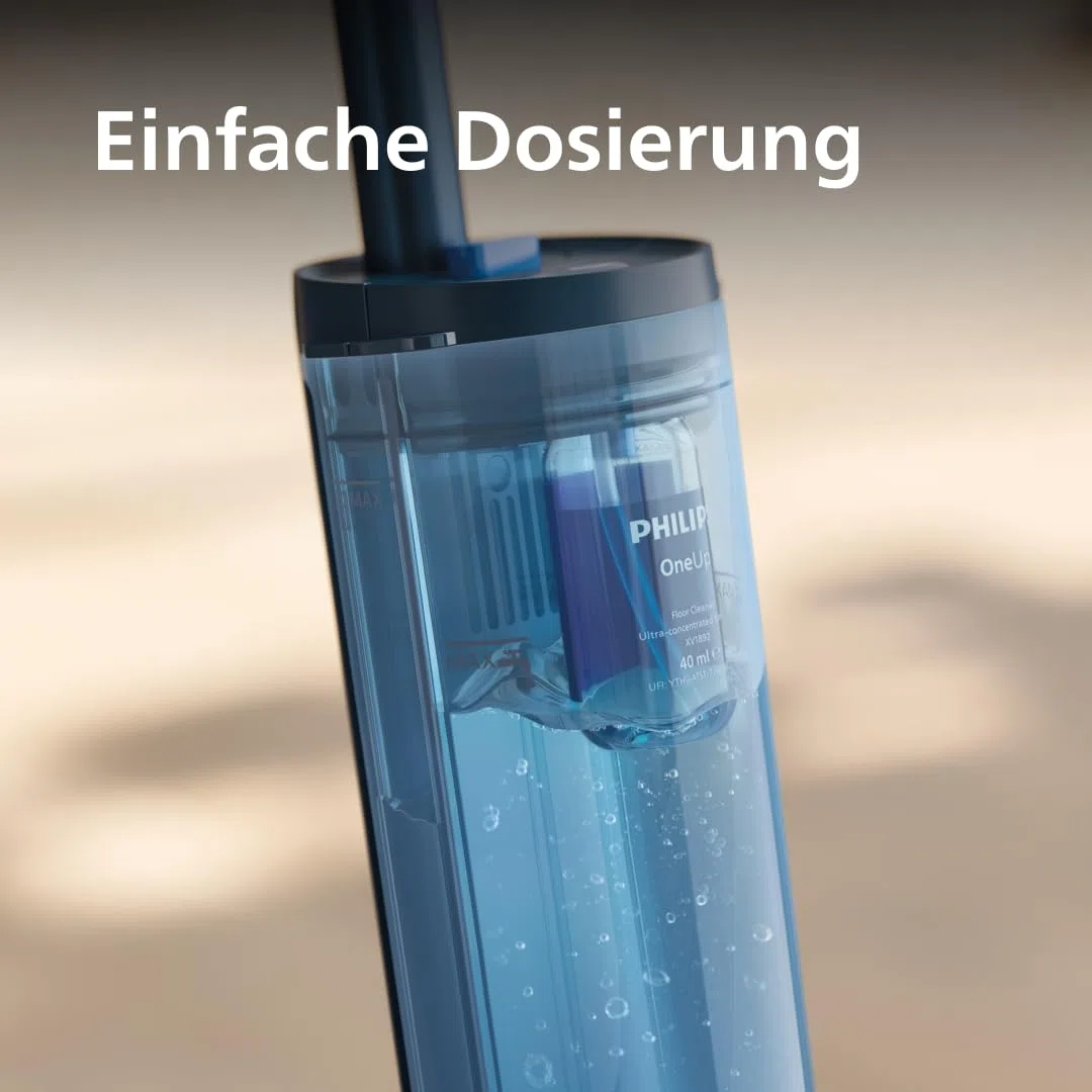 PHILIPS OneUp Bodenreiniger Doppelpack – Optimiert elektrischen Wischmopp, präzise Dosierung, hochkonzentriert für 40 Anwendungen, ersetzt 3 Reinigungsmittel-Flaschen (XV1892/02)