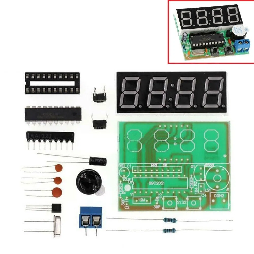 AT89C2051 4-Bit Digital Elektronische Uhr DIY Löten Kit, 0,56 Zoll rote LED-Anzeige, FR-4 PCB Übungsbrett für Fähigkeitstraining