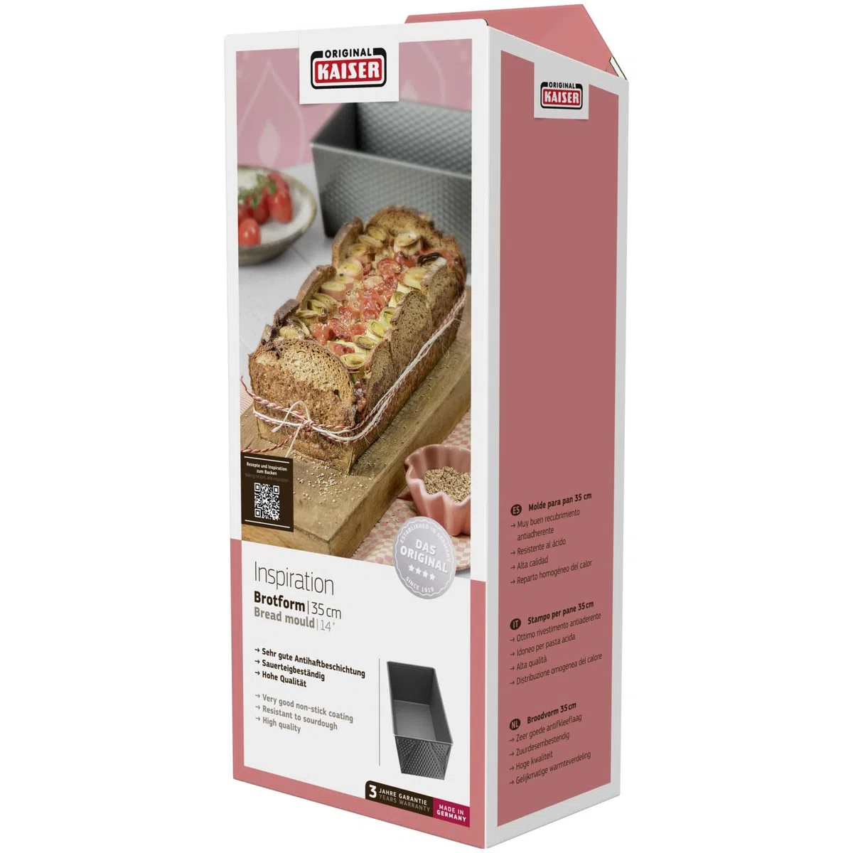 Original Kaiser Inspiration Brotbackform 35 x 11,5 cm, Brotform für 1500g Brote, Kastenform Kuchen Brote, antihaftbeschichtet, sauerteigbeständig, Griffrand, Anthrazit