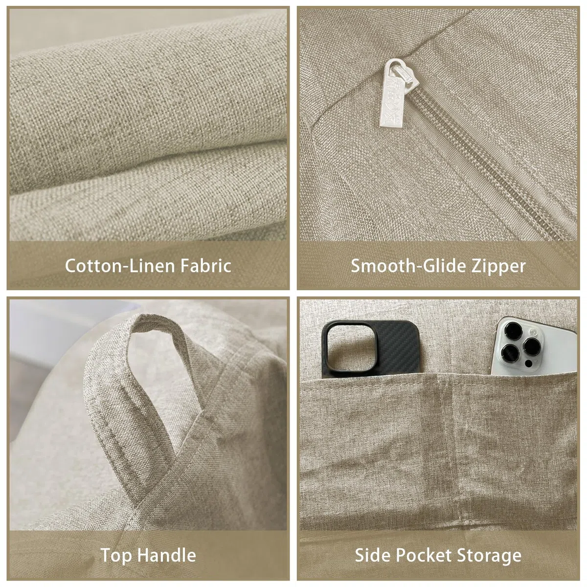 Sitzsack für Kinder und Erwachsene, nur Bezug (ohne Füllung), Sitzsackstuhl für Schlafzimmer, Büro, Wohnzimmer, Terrasse (Cremefarben)