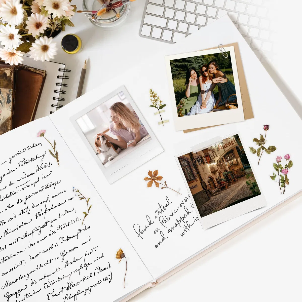 Gästebuch Geburtstag Blanko mit 40 Schöne Aufkleber und 48 Doppelseiten Premium Dickem Papier,Größe 21x23cm Guest Book,Hochzeitsgästebuch für Hochzeiten Geburtstage Polterabend Taufe Ferienwohnung