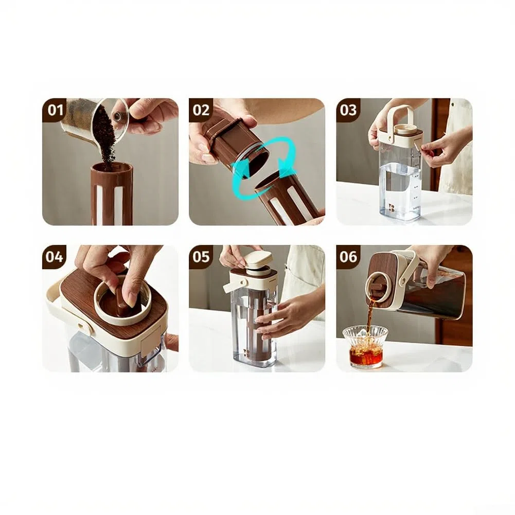 Cold Brew Kaffeemaschine, tragbare Glaskaraffe mit abnehmbarem Netzfilter für Eistee, Zuhause, Camping, Reisen (gelb)