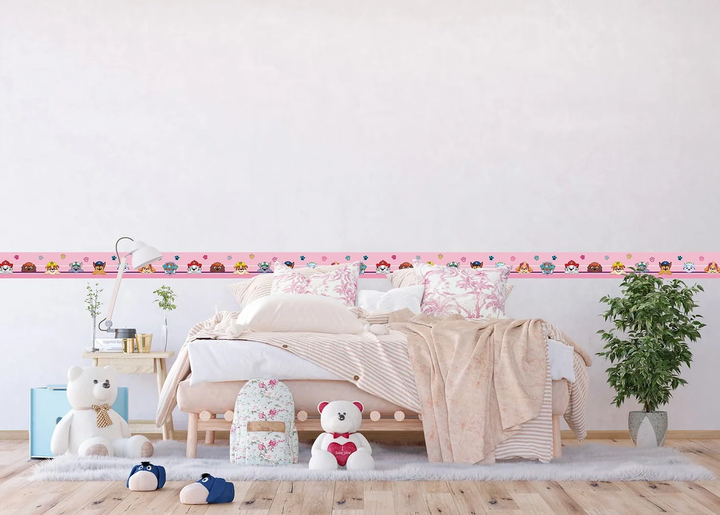AG Design Selbstklebende Bordüre Paw Patrol Sei Glücklich, AWBD 8006 | Wasserfest Kinderzimmer Wand Dekoration | Wandbordüre für Mädchen und Junge | Folie, Mehrfarbig | Breite 500 cm x Höhe 13.8 cm