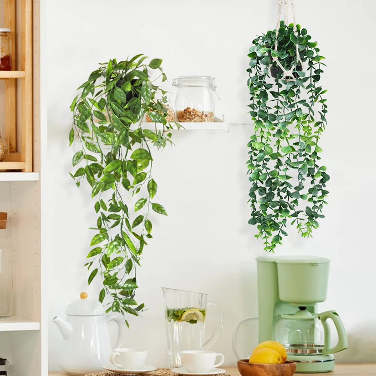SHEPIN 3 Stück Hängepflanze Künstlich mit Topf,55-85 cm Kunstpflanze Hängend, Künstliche Hängepflanzen wie echt Artificial Plants Plastikpflanzen Deko für Indoor Outdoor Draußen Garten Deko