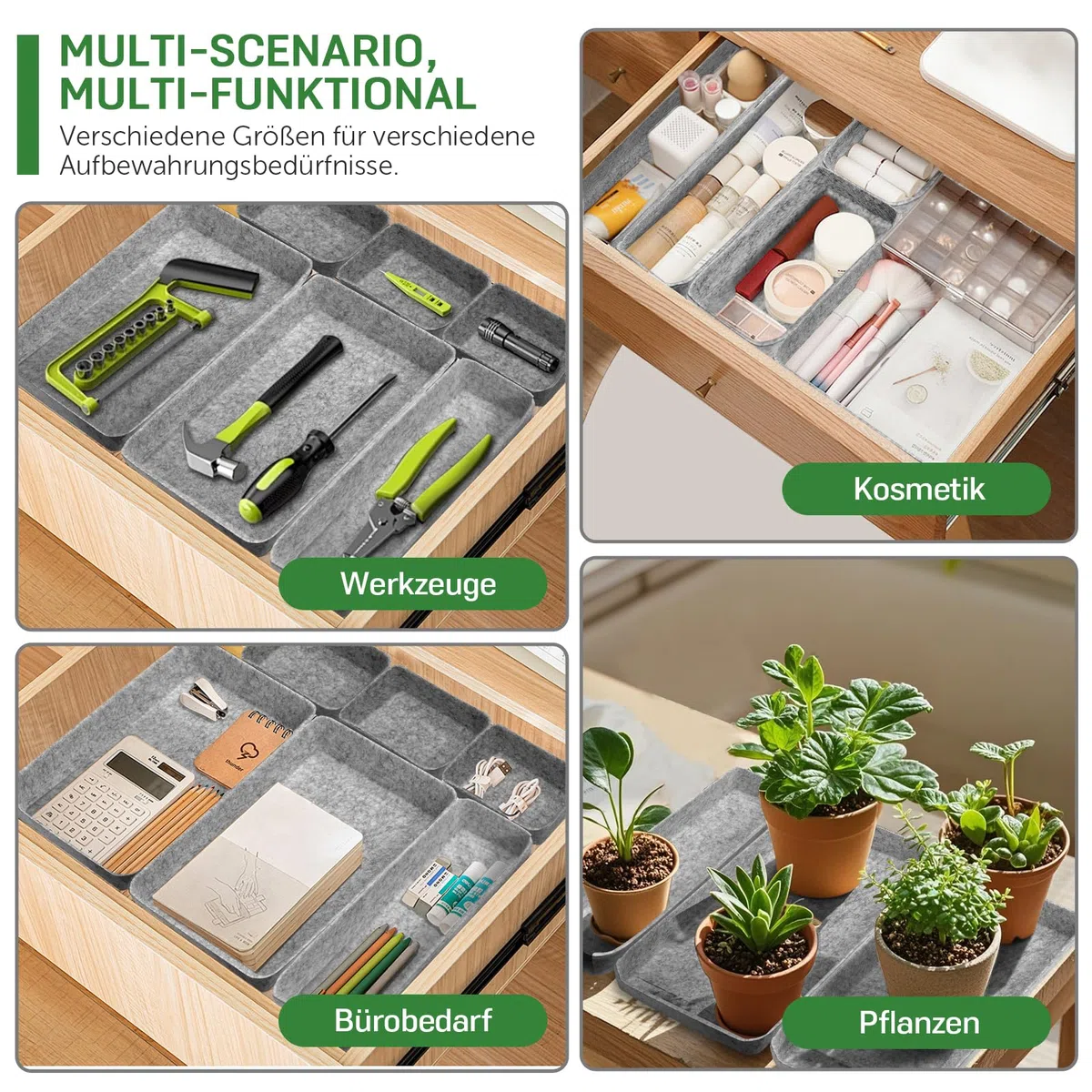 Captainfive 8 Stück Schubladen Organizer, Stapelbare Filz-Aufbewahrungsboxen, Schubladen Ordnungssystem für Schreibtisch, Schminktisch, Nachttisch, Schrank, Passend für IKEA (Hellgrau)