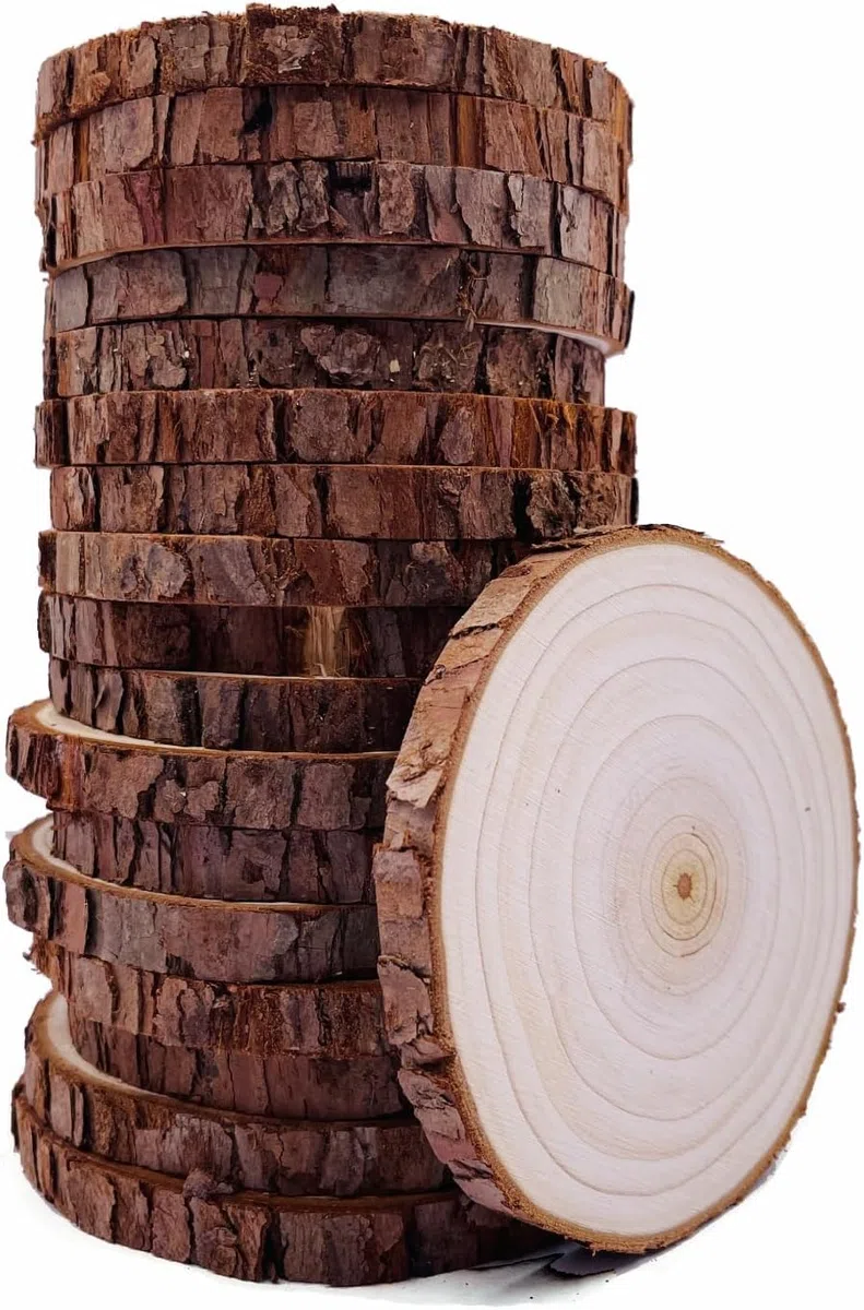 Holzscheiben 20 Stücke Holz Log Scheiben 9-10cm Unvollendete Holzkreise Ungebohrte Holzkreise ohne Loch für DIY Handwerk Holz-Scheiben Hochzeit Mittelstücke Weihnachten Dekoration Baumscheibe