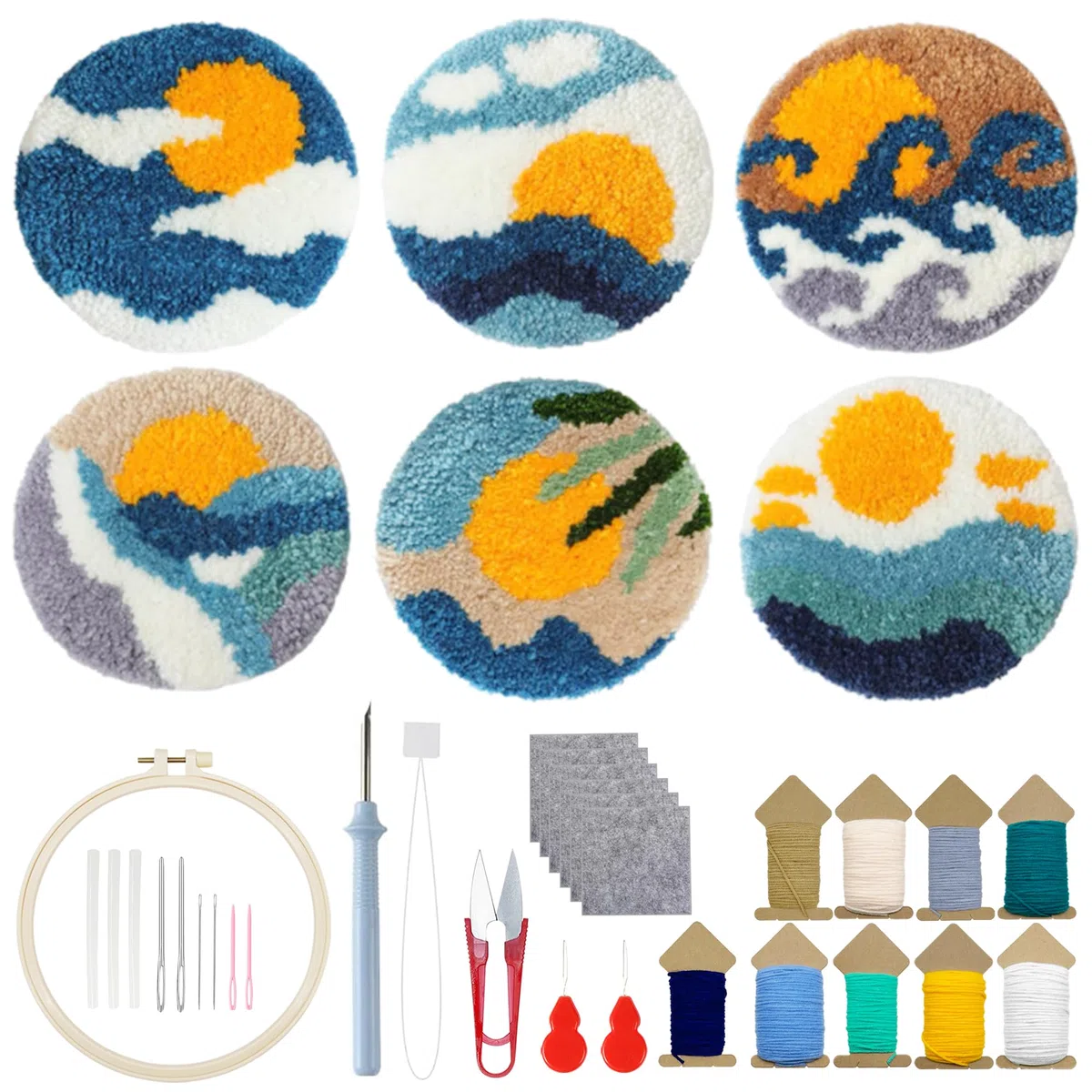 Allazone Needle Punch Handwerk Stickerei Kit, Punch Needle Untersetzer Kit, Easy Embroidery für Anfänger Coaster Kunst und Handwerk Needle Coaster, Berge und Flüsse