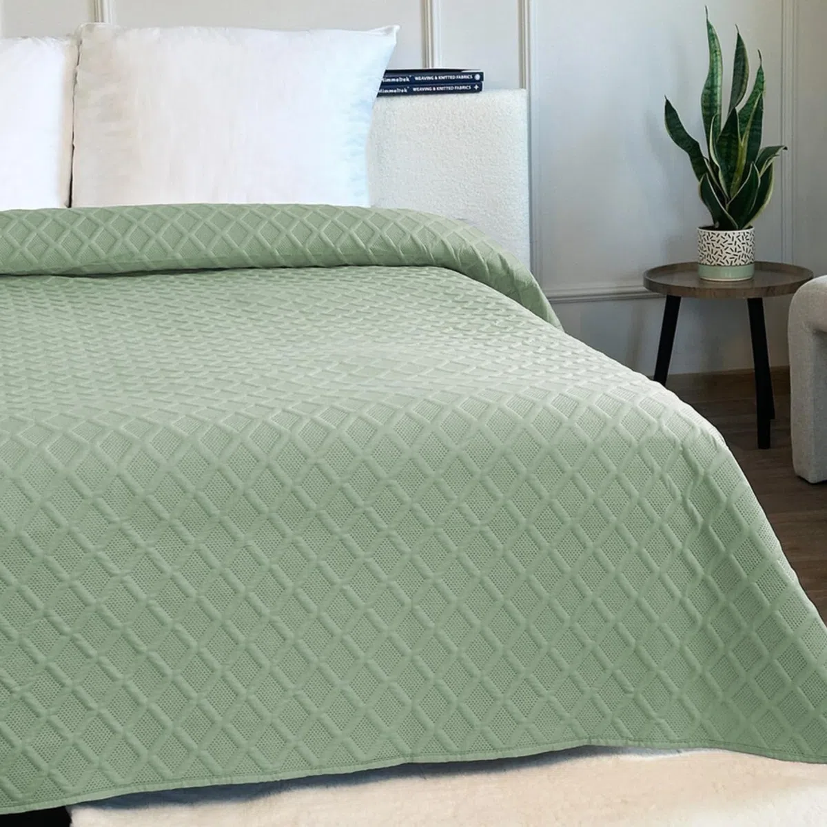 Euromat Tagesdecke Steppdecke Bettüberwurf (Ohne Kissenbezüge) Größe: 220x240 cm (Pastellgrün- Parla 3D)