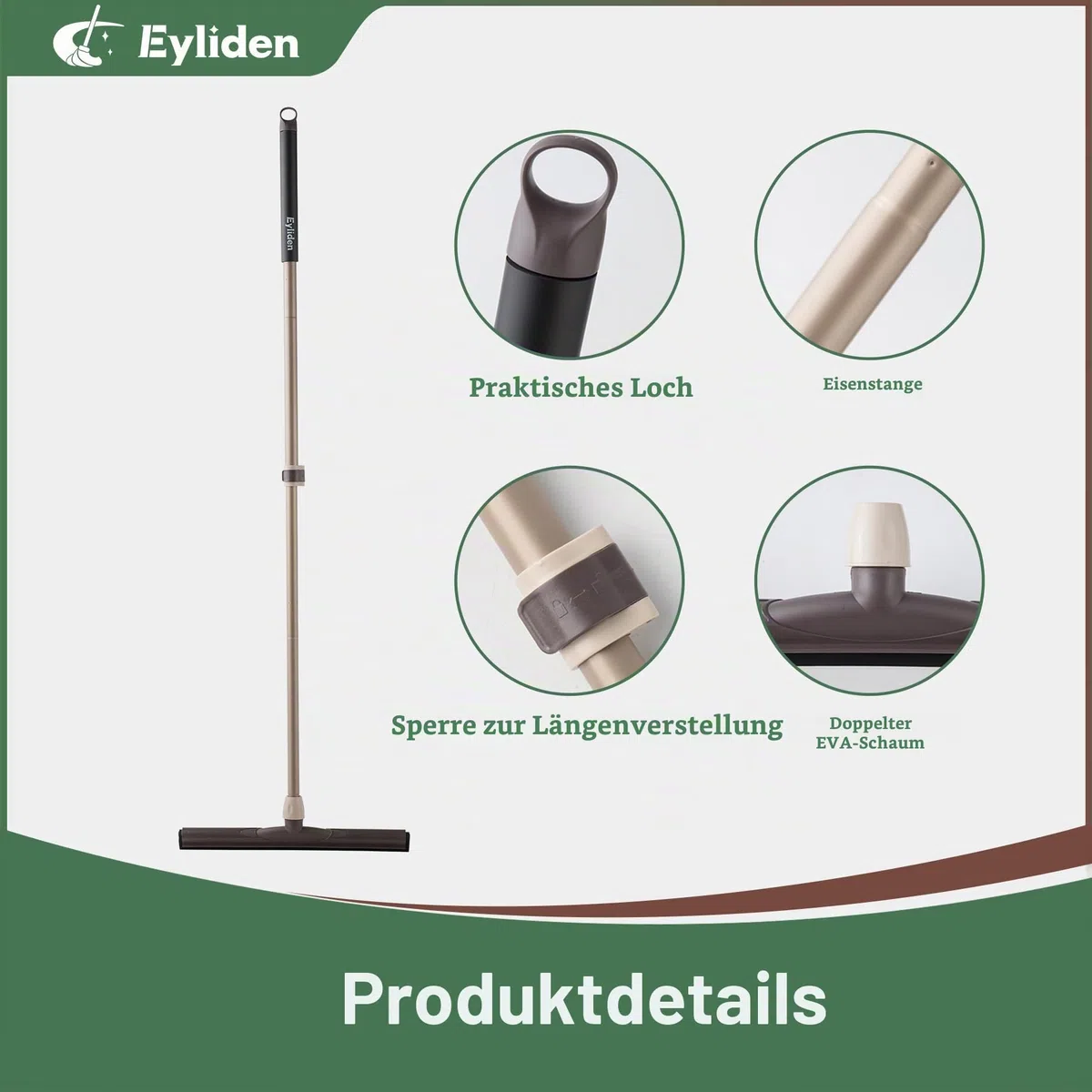 Eyliden Wasserschieber Bodenabzieher, Wasserschieber 45cm mit Teleskopstiel, Wasser Abzieher für Boden Bad Fliese Glas Fenster Dusche Marmor