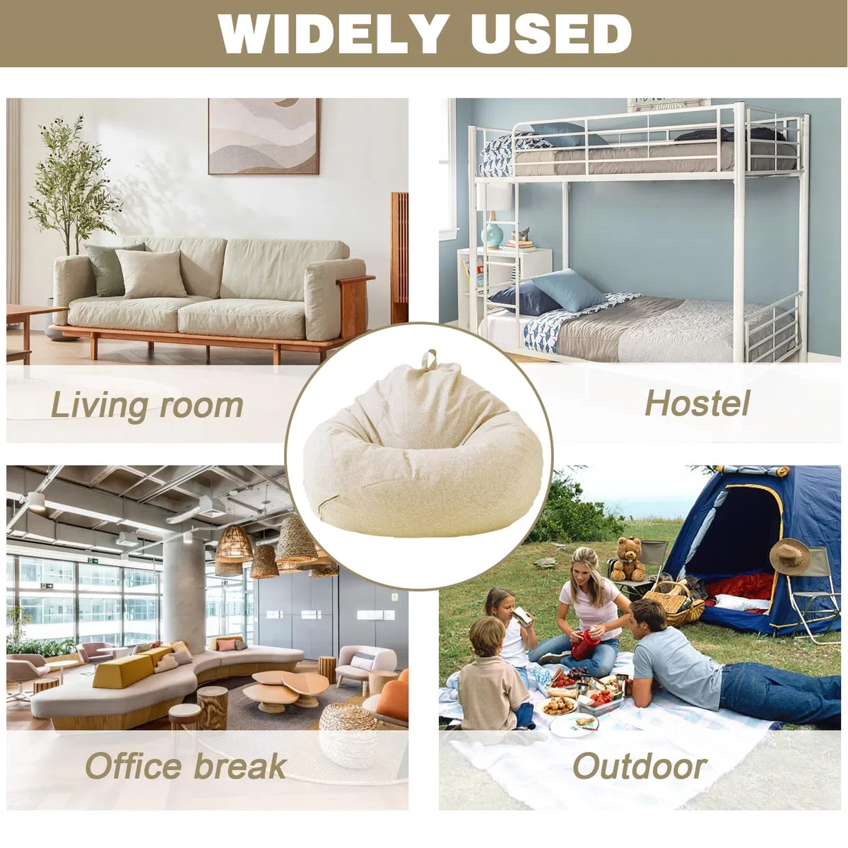 Sitzsack für Kinder und Erwachsene, nur Bezug (ohne Füllung), Sitzsackstuhl für Schlafzimmer, Büro, Wohnzimmer, Terrasse (Cremefarben)
