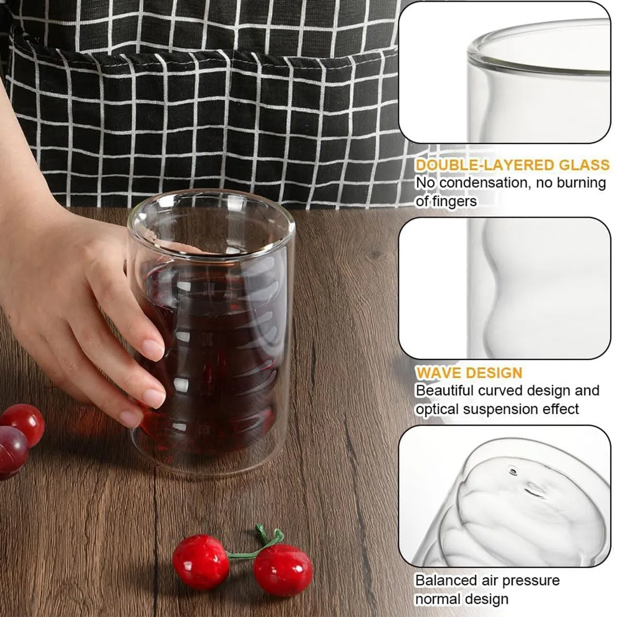 Latte Macchiato Bubble Gläser Set, 2 x 400ml Doppelwandige Bubble Kaffeegläser mit 2 Löffeln, cappuccino Thermogläser für Latte Macchiato, Tee, Milch, Bier