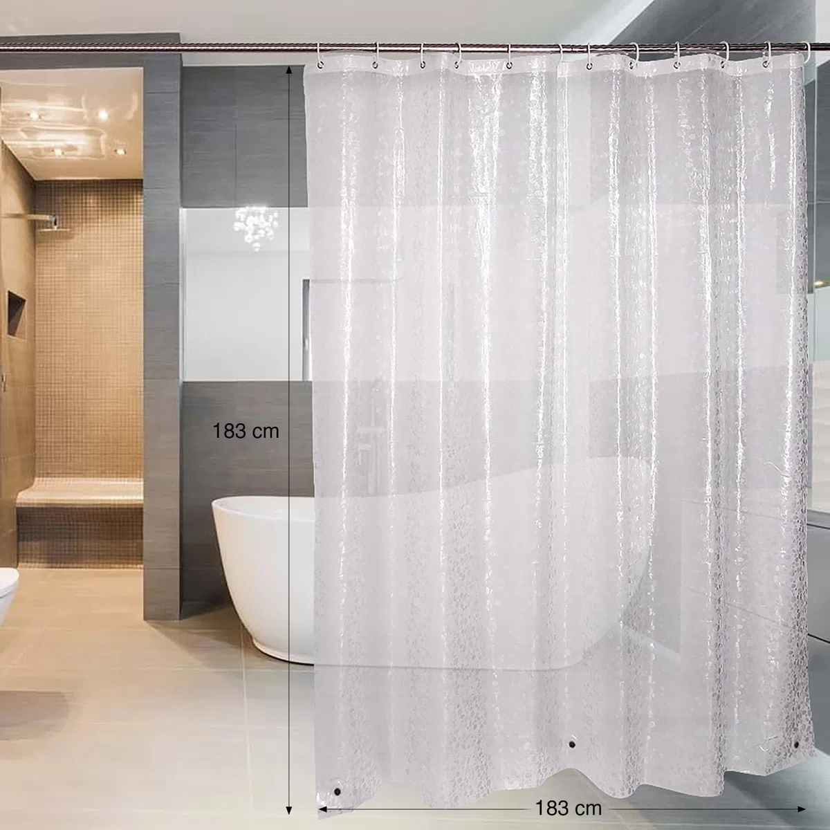 WELTRXE Duschvorhang Anti-Schimmel mit Gewicht Magnet unten, 0.2mm [183x183cm] Wasserdicht Antibakteriell EVA Vorhang für Dusche und Badewanne, 3D Steinmuster, inkl. 12 super Duschvorhangringen Kinder