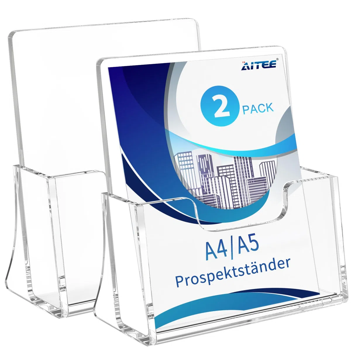 AITEE DIN A5 Tisch-Prospektständer: 2 Stück Acryl Transparenter Flyerständer Freistehende Prospekthalter für Counter Büro Restaurant Rezeption