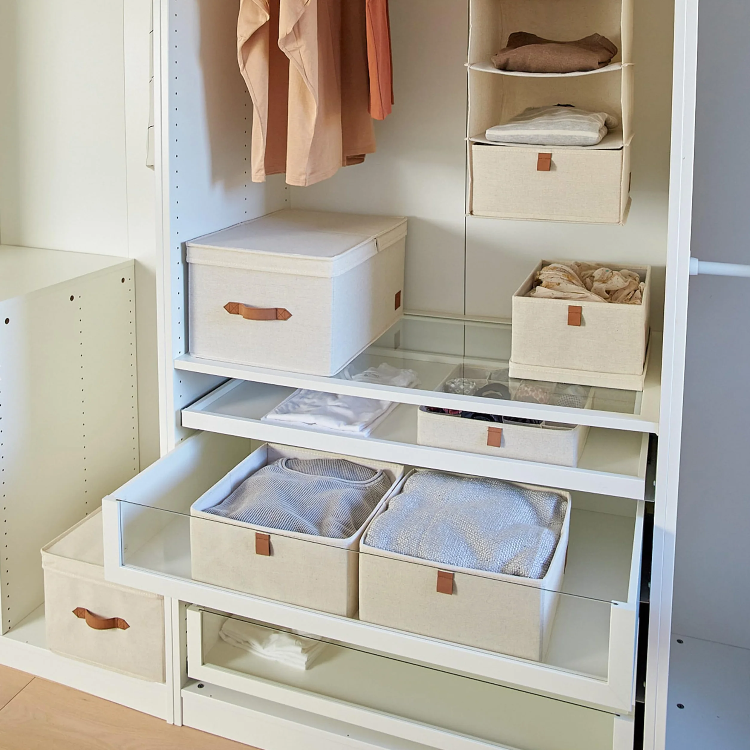 LOVE IT STORE IT Premium Aufbewahrungsbox 2-teilig - Organizer für den Kleiderschrank aus Leinen-Baumwoll-Mix - Verstärkt mit Karton - Set mit zwei großen Boxen - Beige - 30x30x15 cm