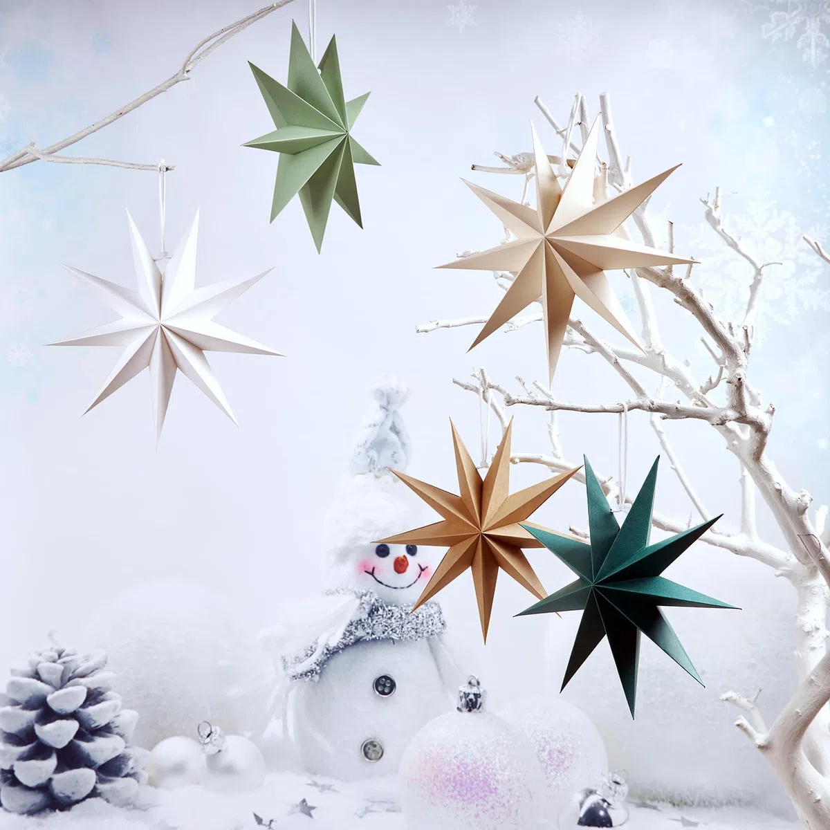 SUNBEAUTY 5er Set Papiersterne Beige 30cm Braun Faltstern Weihnachten Dekoration Dunkelgrün 9 Zacken Weiß Salbeigrün Faltsterne Party Deko für Weihnachtsdeko Hochzeit Geburtstag Tischdeko Bunt