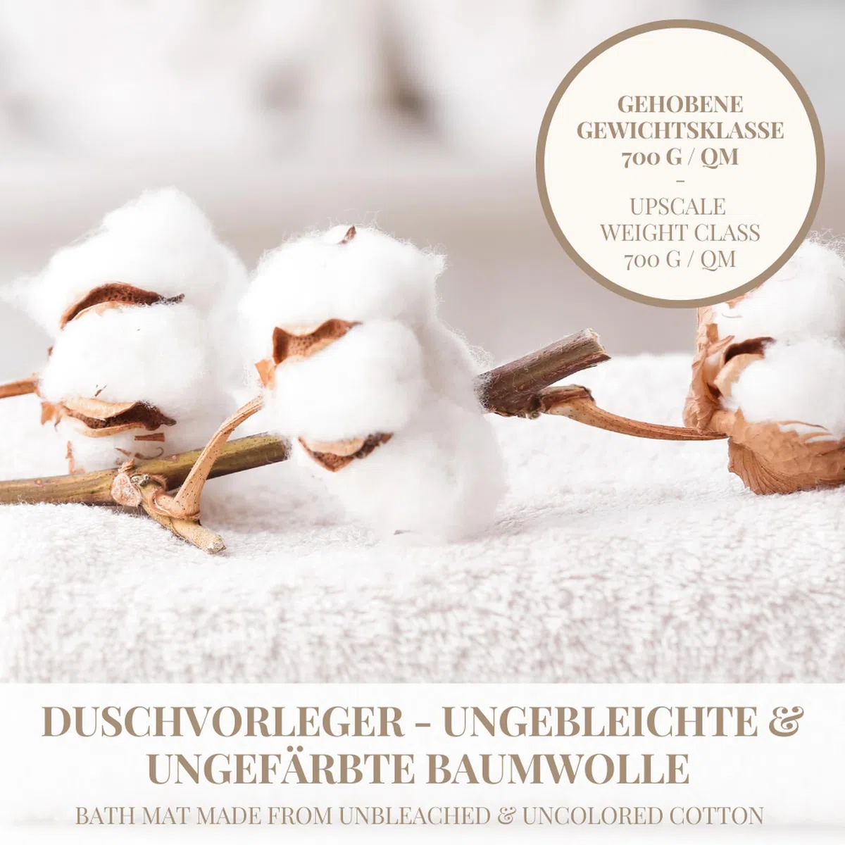 Carenesse Badvorleger 2er Set 50 x 70 cm Natur I 100% ungebleichte & ungefärbte natürliche Baumwolle Öko-Tex 100 I Saugstarke Badematte I Badematten Set mit Waffelmuster I Duschvorleger