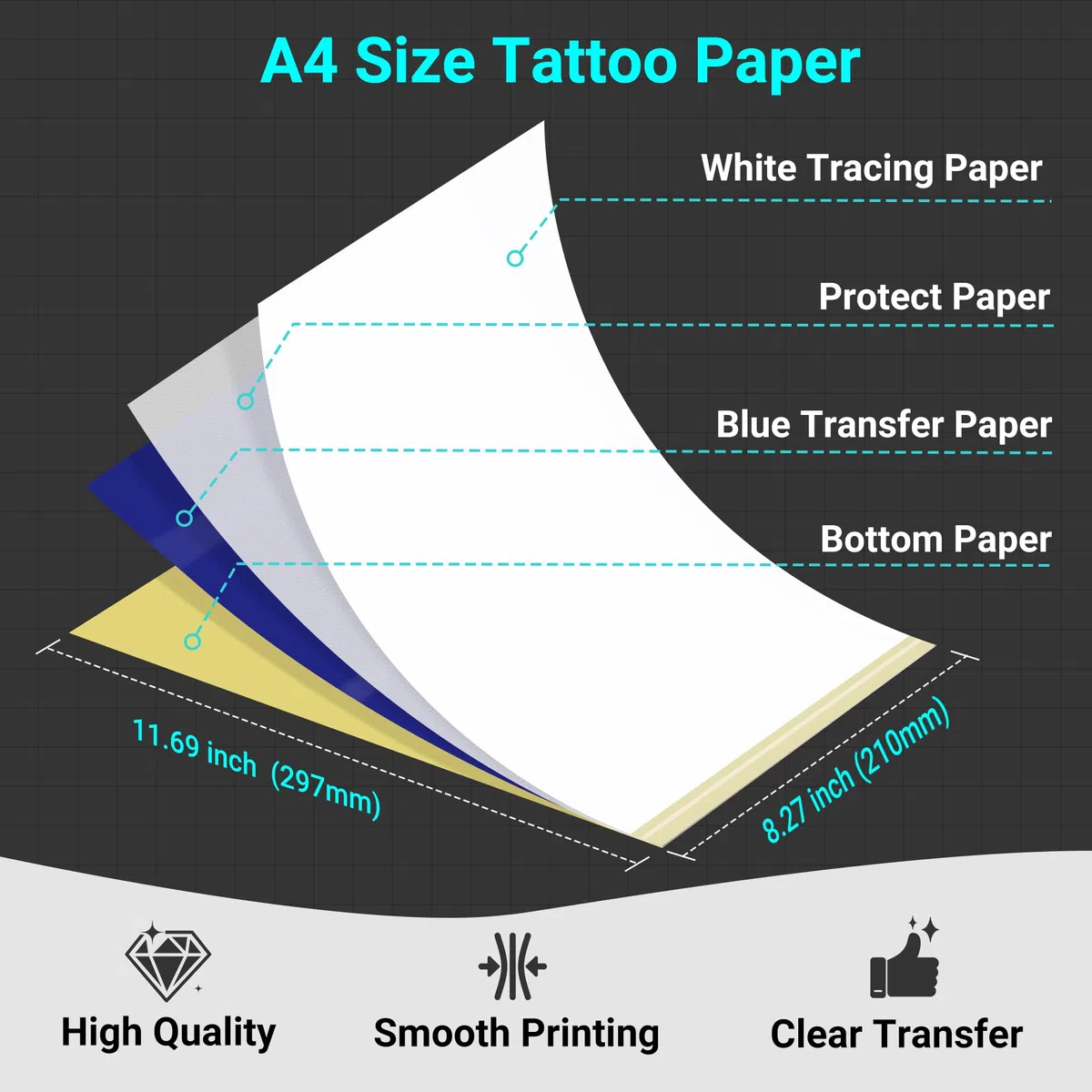 ORGBRO X8 Tattoo Transferpapier 50 Blatt, 4-lagiges Tattoo Papier Zum Bedrucken für Tätowierungen, Stencil Druckerpapier, A4-Format 210 mm x 297 mm
