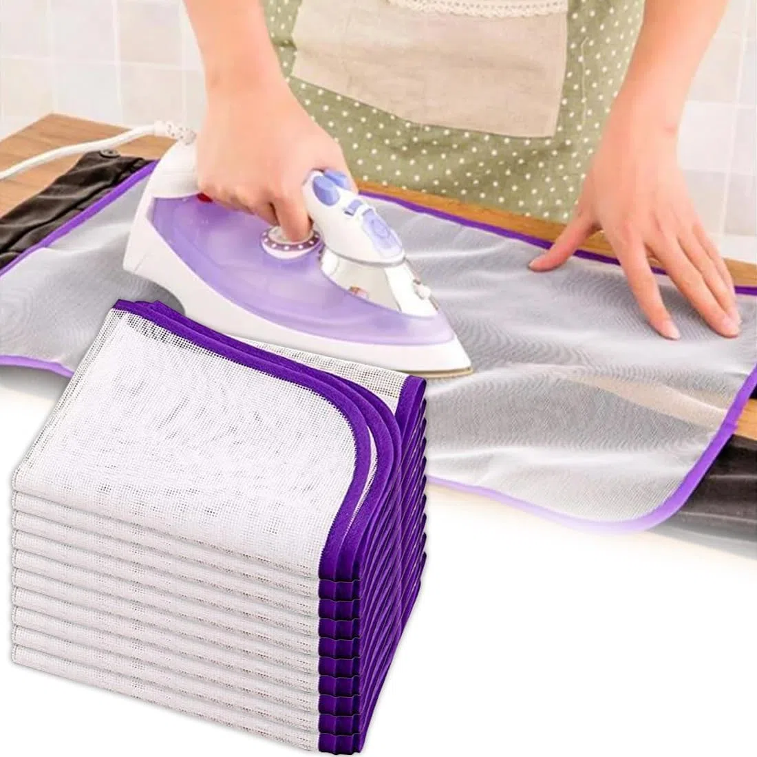 10x Bügeltuch Set - Transparente Bügelschutztücher aus Meshstoff - Schutz für Kleidung & Bügeleisen - Einfaches Bügeln - Farben zufällig