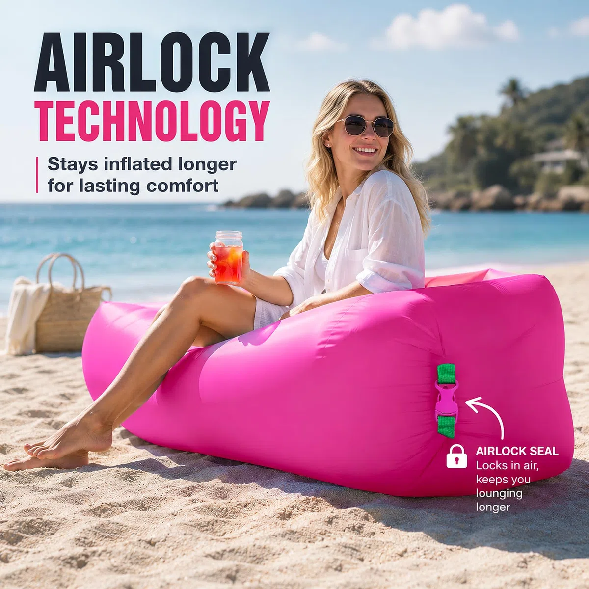 Aufblasbare Couch, Airlounge, Strandliege Aufblasbar, Camping Sofa Aufblasbar, LuftSofa, Tragbar Inflatable Sofa, Liegesack Outdoor für Strand, Reisen, Camping, Picknicks(B)