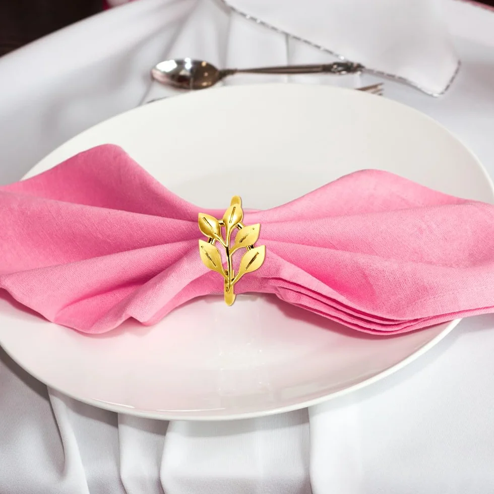 Blatt Serviettenringe Set, 30 Stück Metall Serviettenring Halter Schnallen für Tischdekorationen, Serviettenhalter für Stoffservietten Verzierung für Hochzeit Weihnachten Abendessen (Gold, 1.7in)