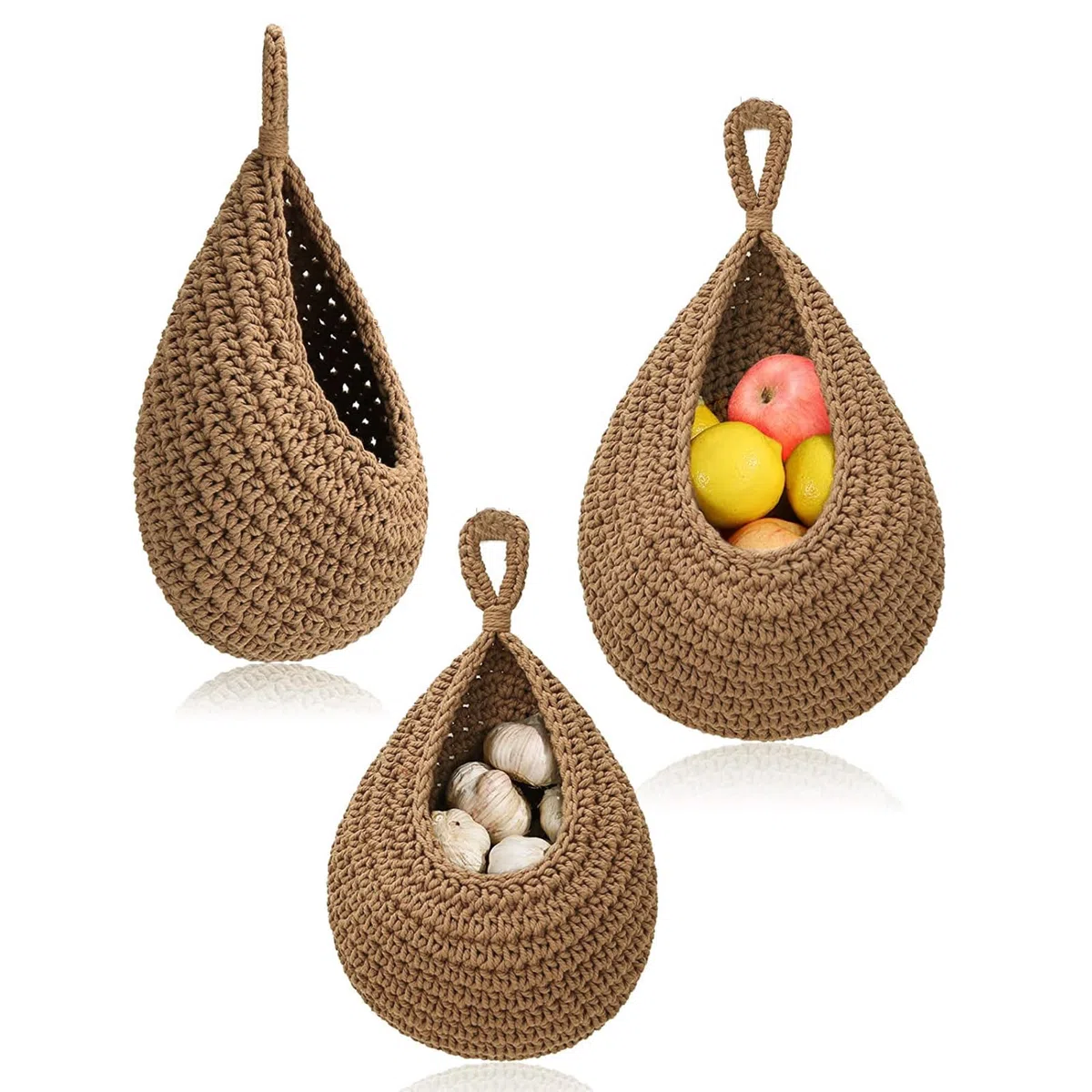 Obstkorb Hängend Wandkorb, Hängekorb 3 Stück | Hängekörbe, Obstkorb Hängend, Hängender Obstkorb, für Küchendekoration, Wohnzimmer, Bad, Obstkorb Hängend Jute, Braun