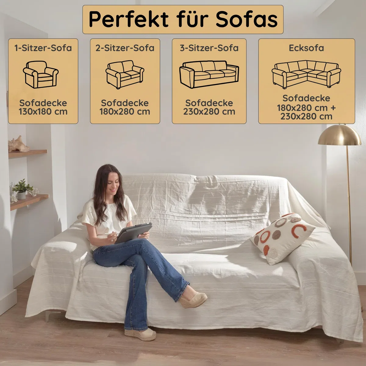 Jarapa Home Tagesdecke Baumwolle Wohndecke – Sofadecke Sofaüberwurf Bettüberwurf Überwurfdecke für Sofa & Bett – Mehrzweckdecke Couch Überwurf Plaid – Dünne gesteppte Decke