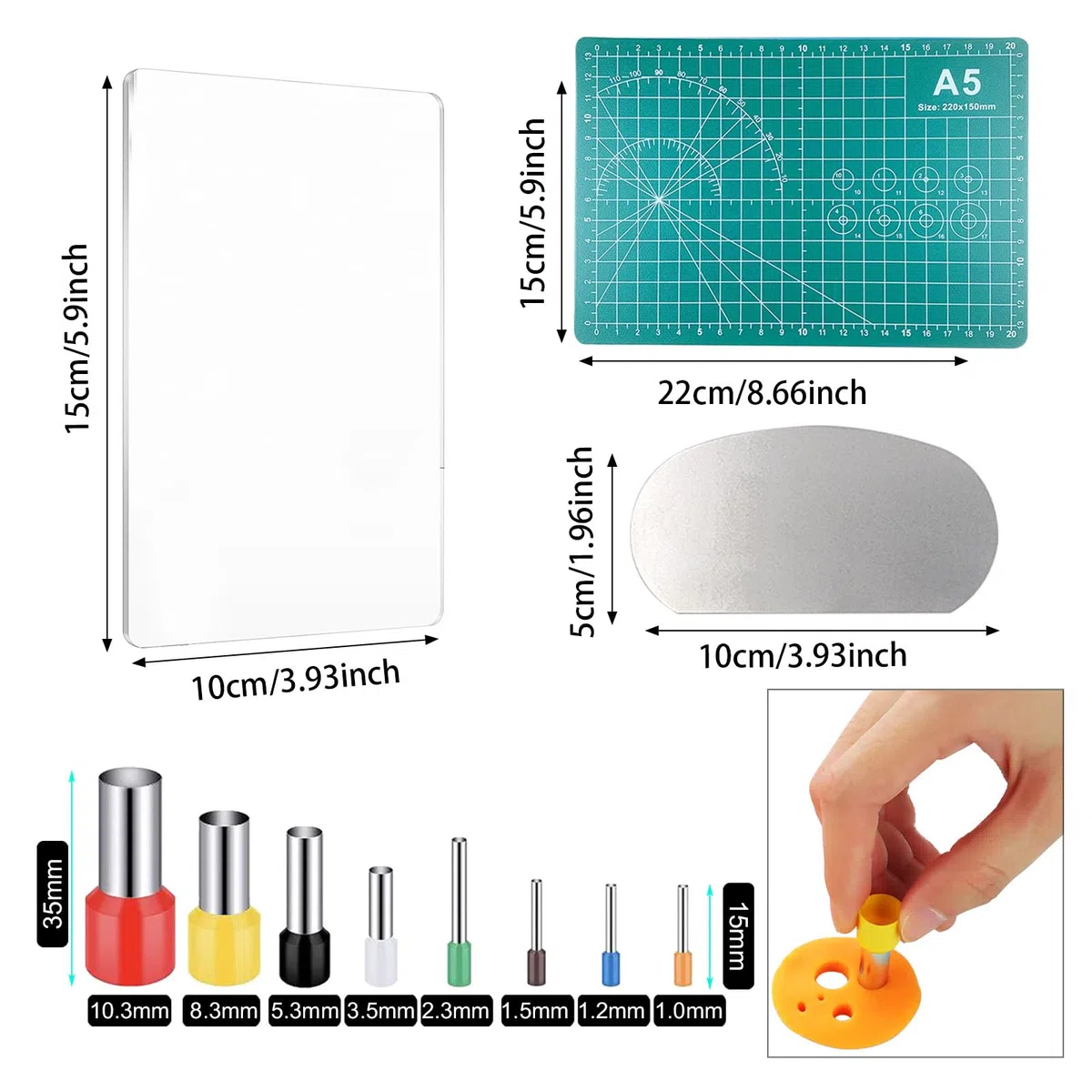 Polymer Clay Tools Set, Acryl Tonrollen, Acrylplatte, Schneidematte, Runde Polymer Clay Ausstecher mit Clay Slicer Blade für Töpferei und Bildhauerei, 43 Stück