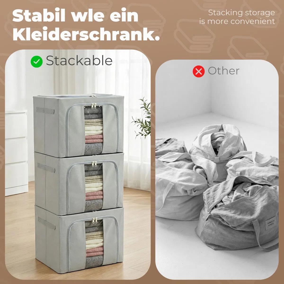 Aufbewahrungsbox mit Deckel, 3 (40L)Stück Kleideraufbewahrung & Organisation, Aufbewahrungstasche Schrank Organizer, Faltbar Umzugskartons Kleiderschrank mit Griff Boxen Aufbewahrung, 40*30*32cm