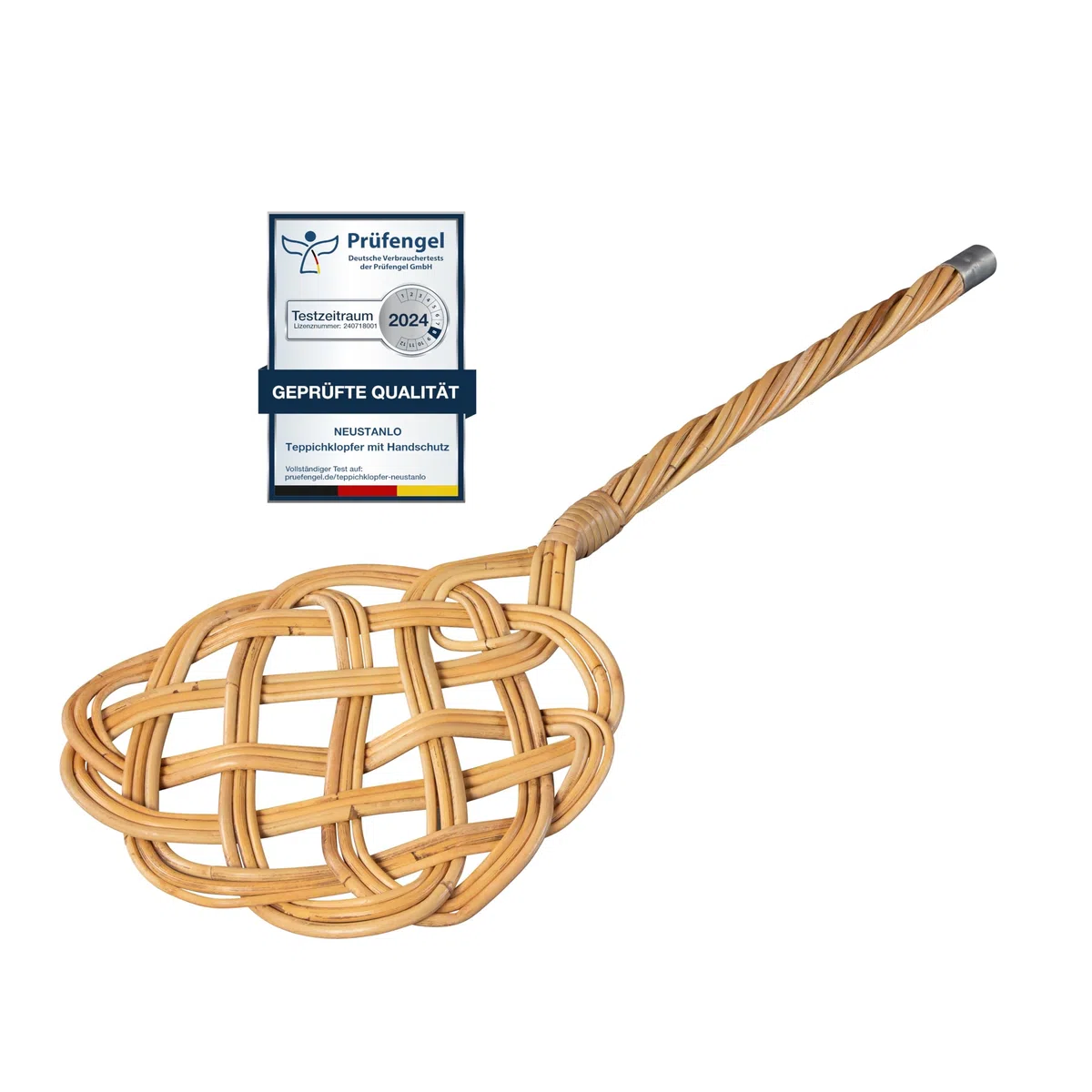 Neustalno | Teppichklopfer in Sonnenform | 3-fädiges Natur Rattan | länglich hell | 75x26 cm | flexibel und robust