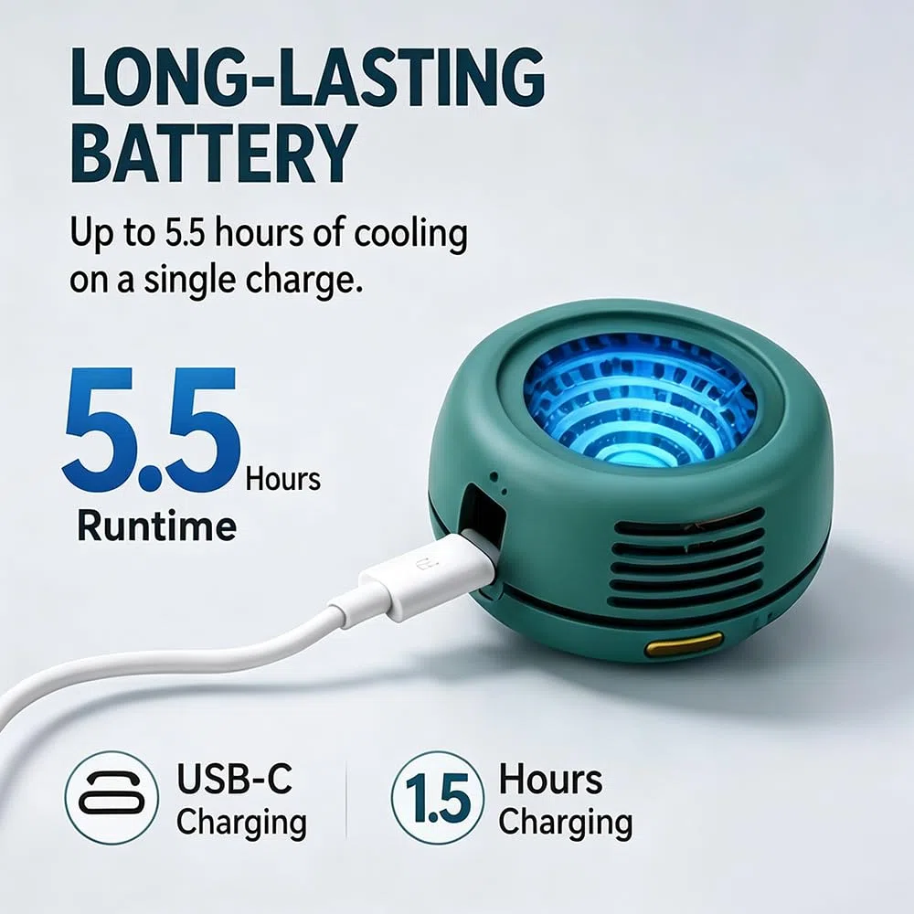 Tragbarer Clip Ventilator, 2026 Neu Taillenclip-Ventilator, Portable Silent Mini Bladeless Electric Fan, 3 Geschwindigkeiten Mini Ventilator Aufladbar,Handventilator für Sommer Reise Outdoor (Grün)