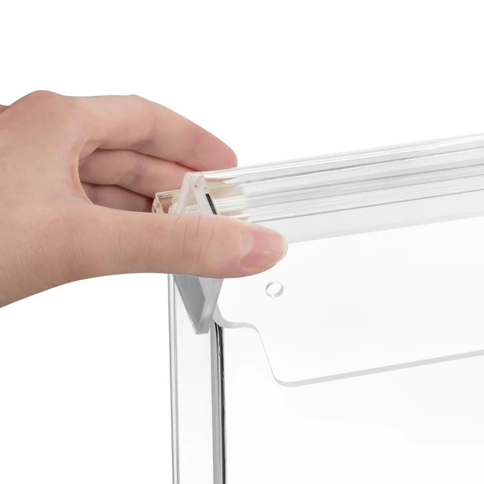 Zeigis DIN A6 Prospektbox/Prospekthalter/Flyerhalter im Querformat, wetterfest, für Außen, mit Deckel, aus glasklarem Acrylglas