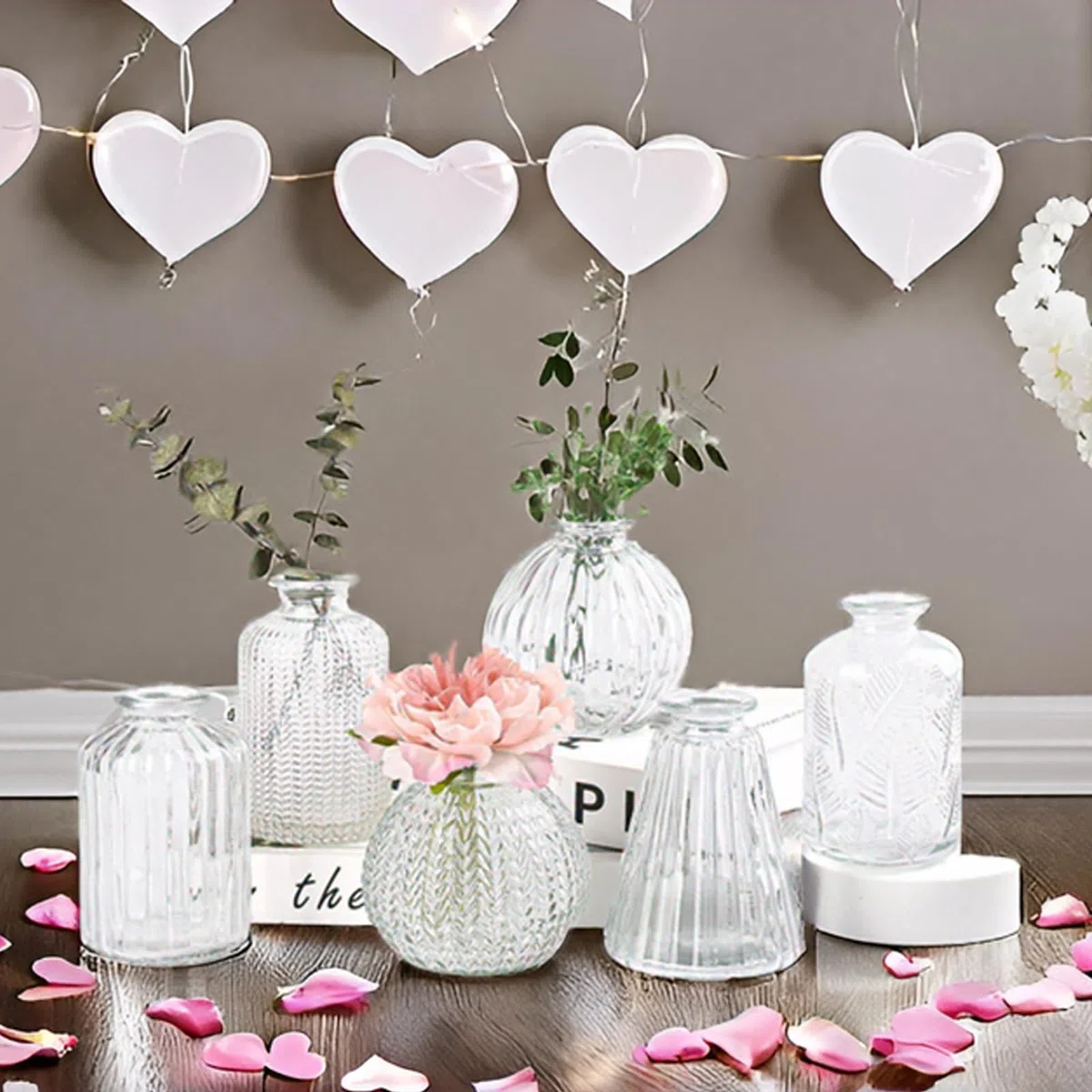 Vasen Klein Glas EylKoi - 6 Teile/Satz Klar Verschiedene Formen, Vasen Hochzeit, Tischdeko Mini Kleine Für Zuhause, Veranstaltungen Tisch, 1# + 2#