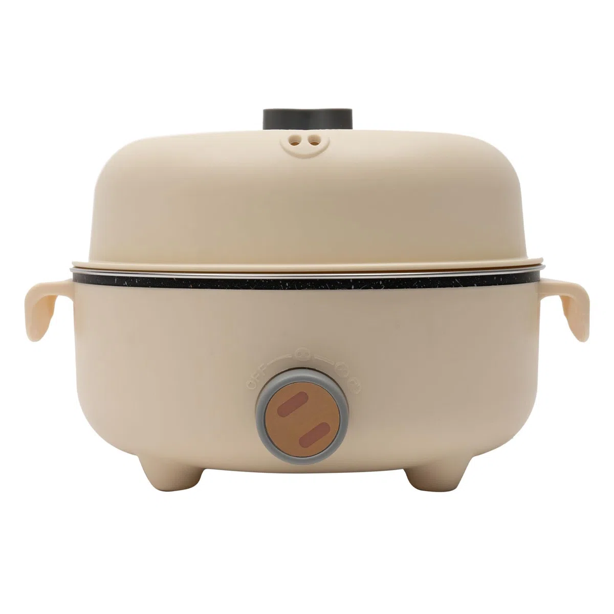 1,5L Elektrischer Hot Pot mit Dampfgarer, Antihaft Mini Elektropfanne Khaki | Antihaft, 1,5L, mit Dampfgarer|Geeignet für Kochen, Braten, Ramen, Fondue & Suppe | Ideal für Wohnheim, Camping & Zuhause