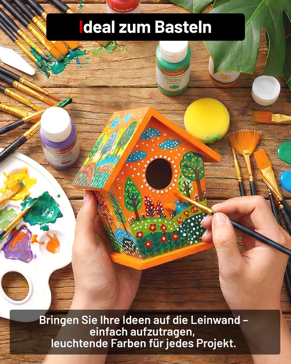 Fantastory Acrylfarben Set, 24 x 60 ml mit 16-teiligem Zubehör, hohe Deckkraft & wasserfest, Acrylic Paint Set für Leinwand, Holz, Steine & Basteln