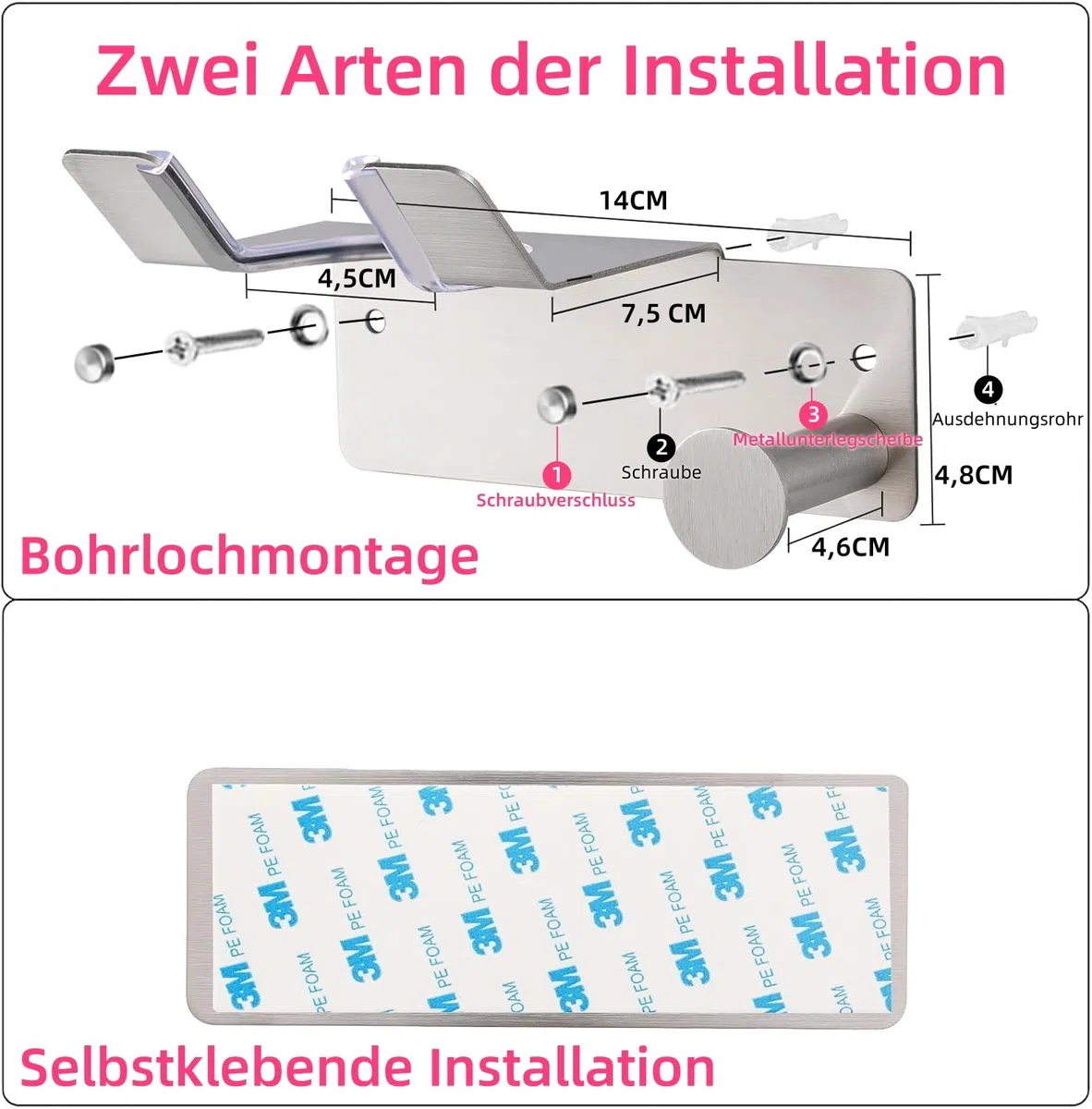 Föhn Halterung, Fönhalter Ohne Bohren, SUS304 Edelstahl Wand Ohne Bohren Föhnhalter Geeignet für die Meisten Haartrockner, Föhn Halterung Ohne Bohren fürs Badezimmer