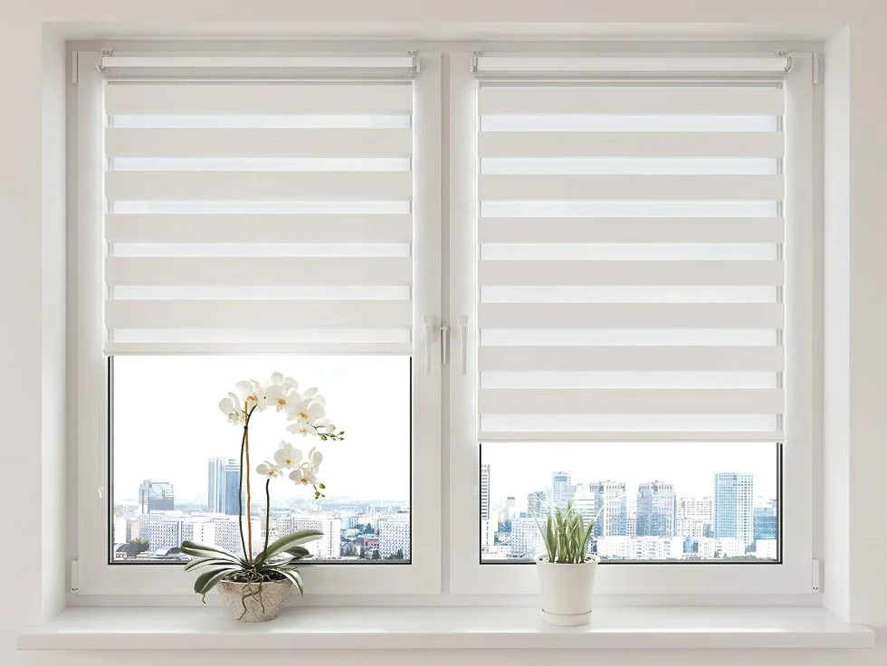 Doppelrollo Klemmfix ohne Bohren 80cm x 130cm Weiß Duo Rollo Klemmrollo Sonnenschutzrollo Fensterrollo für Fenster & Türen Zebrarollo Seitenzugrollo