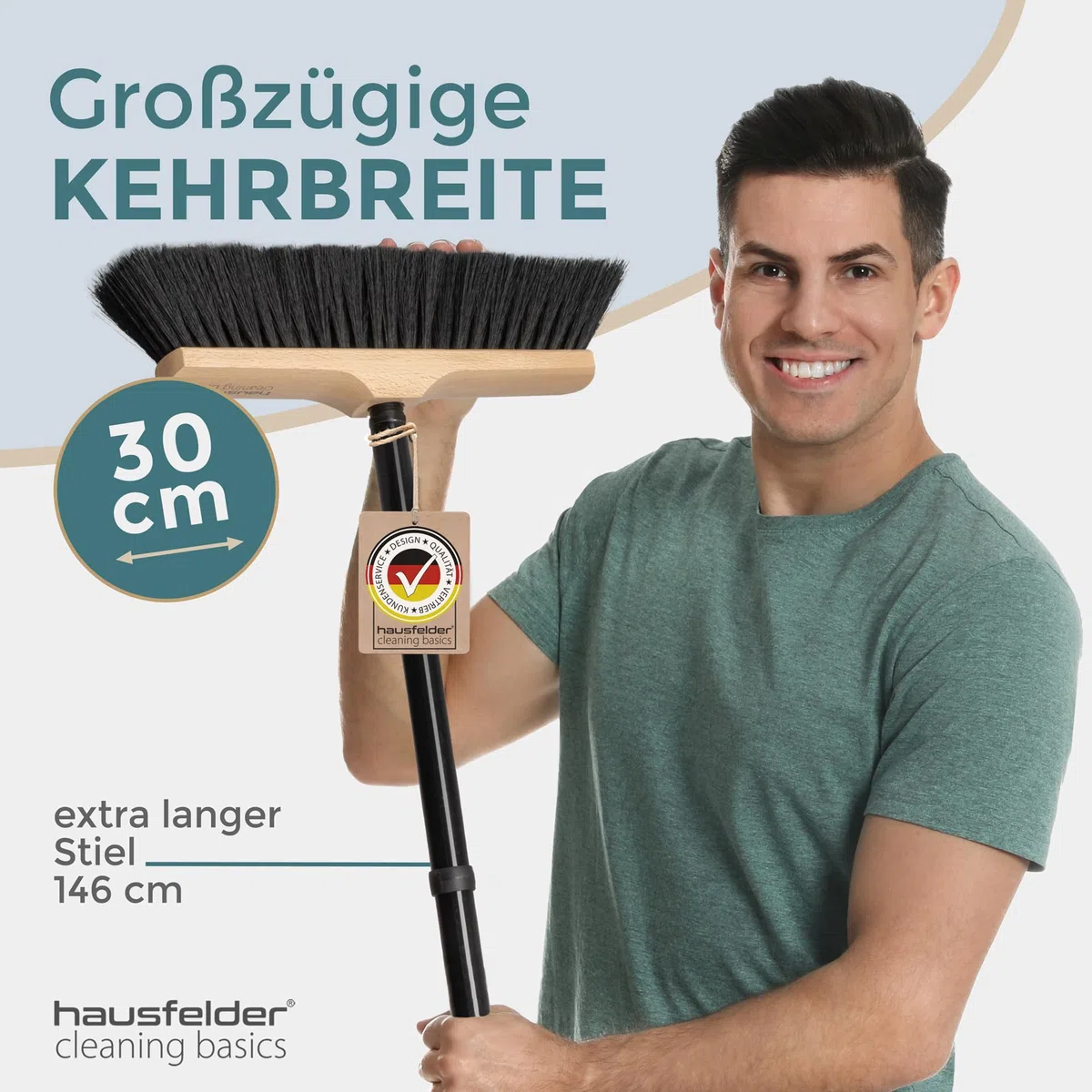 Hausfelder Innenbesen, 30cm Besen | Innenbesen mit Stiel & Besenstiel mit Gewinde, Hausbesen Küchenbesen Haushaltsbesen 30cm Holz