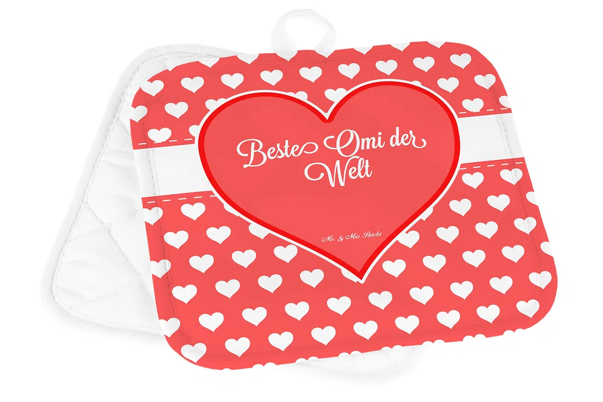 Mr. & Mrs. Panda Topflappen Omi - Geschenk, Herz Liebe Verliebt Dankeschön Geburtstag Bester Beste Bedanken, Topfuntersetzer, Set, Kochlappen, topfhalter, Enkel, Großmama, Ommi, Omi. Großpapa