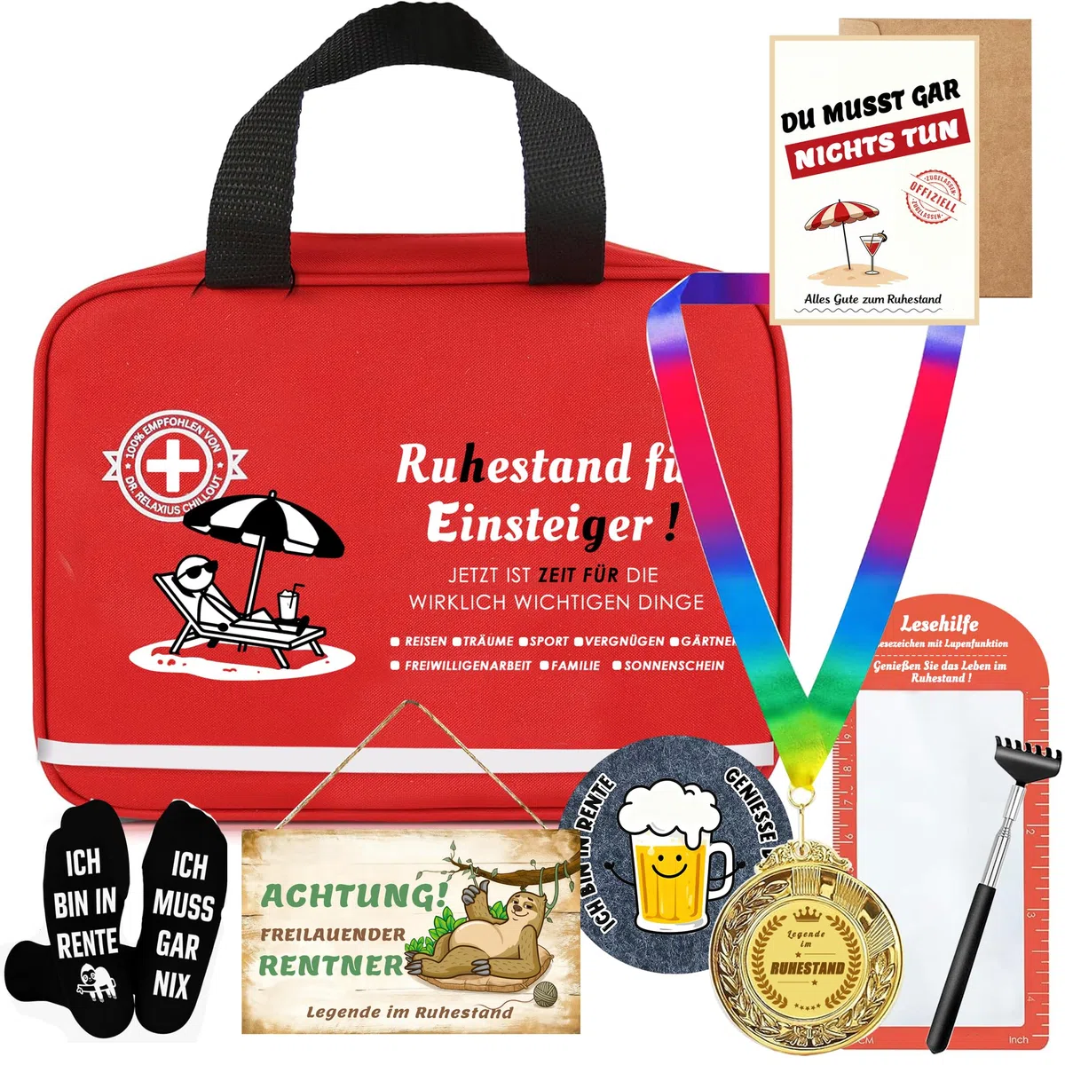 ImnBest Rentner Geschenk Männer, Ruhestand Geschenk mit Lustige Socken, Medaille für Rentner, Rückenkratzer, Grußkarte, Abschiedsgeschenk Kollegen