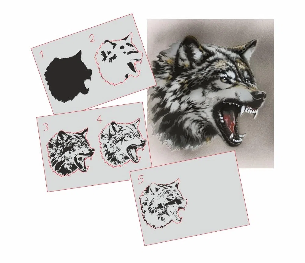 Wolf Step by Step Schablone für Acryl, Airbrush, Spray, Lacke und Wandfarbe Größe M