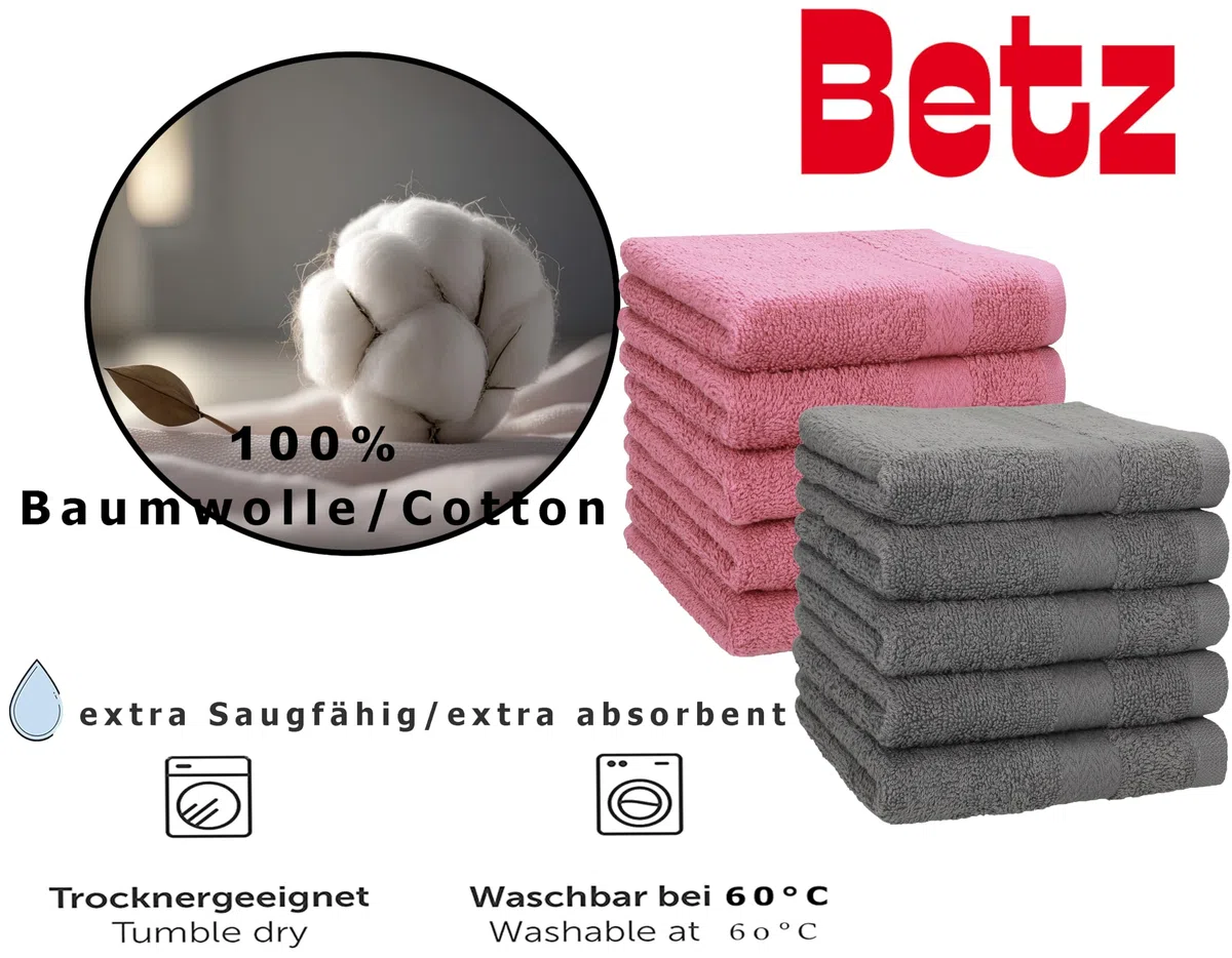 Betz 10 Stück Seiftücher Premium 100% Baumwolle Seiflappen Set 30x30 cm Farbe Altrosa und anthrazit