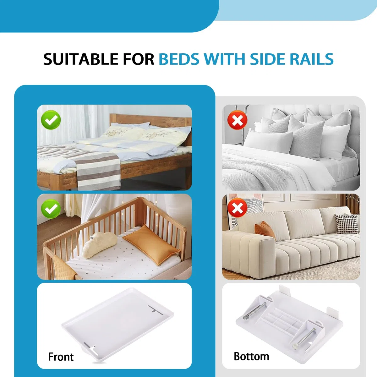 Beidseitiges Nachttisch Regal, Kunststoff Bettablage zum Einhängen Boxspringbett 32 * 23 * 5,7 cm Nachttischregal für Bett Sofas Fenster Weiß