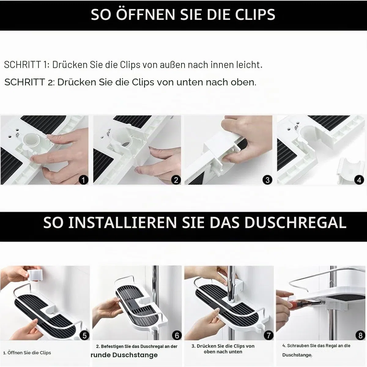 Hawsam Duschablage Ohne Bohren für Duschstange, Neu Aktualisierte Universalgröße Badezimmer Organizer für Runde Duschstange mit Durchmesser von 18mm-25mm