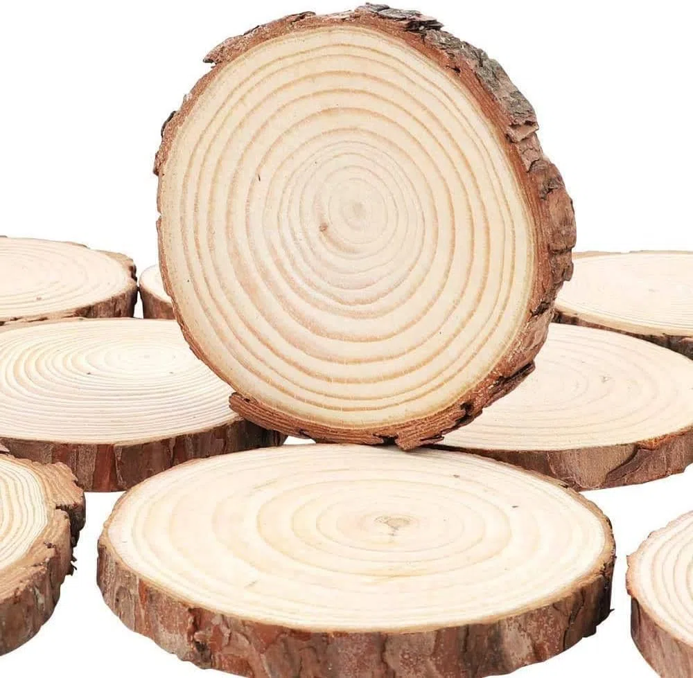 Holzscheiben 20 Stücke Holz Log Scheiben 9-10cm Unvollendete Holzkreise Ungebohrte Holzkreise ohne Loch für DIY Handwerk Holz-Scheiben Hochzeit Mittelstücke Weihnachten Dekoration Baumscheibe